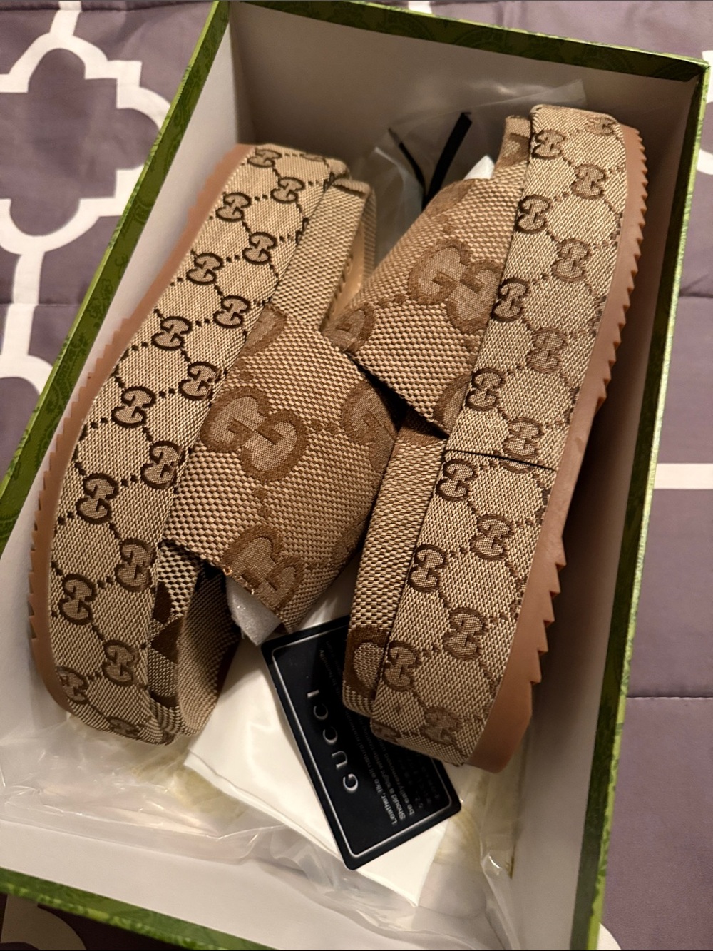 Gucci Beige/Brown Monogram Platform Sandals